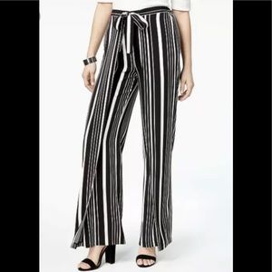 Bar III faux wrap wide leg pants striped black Ivory S